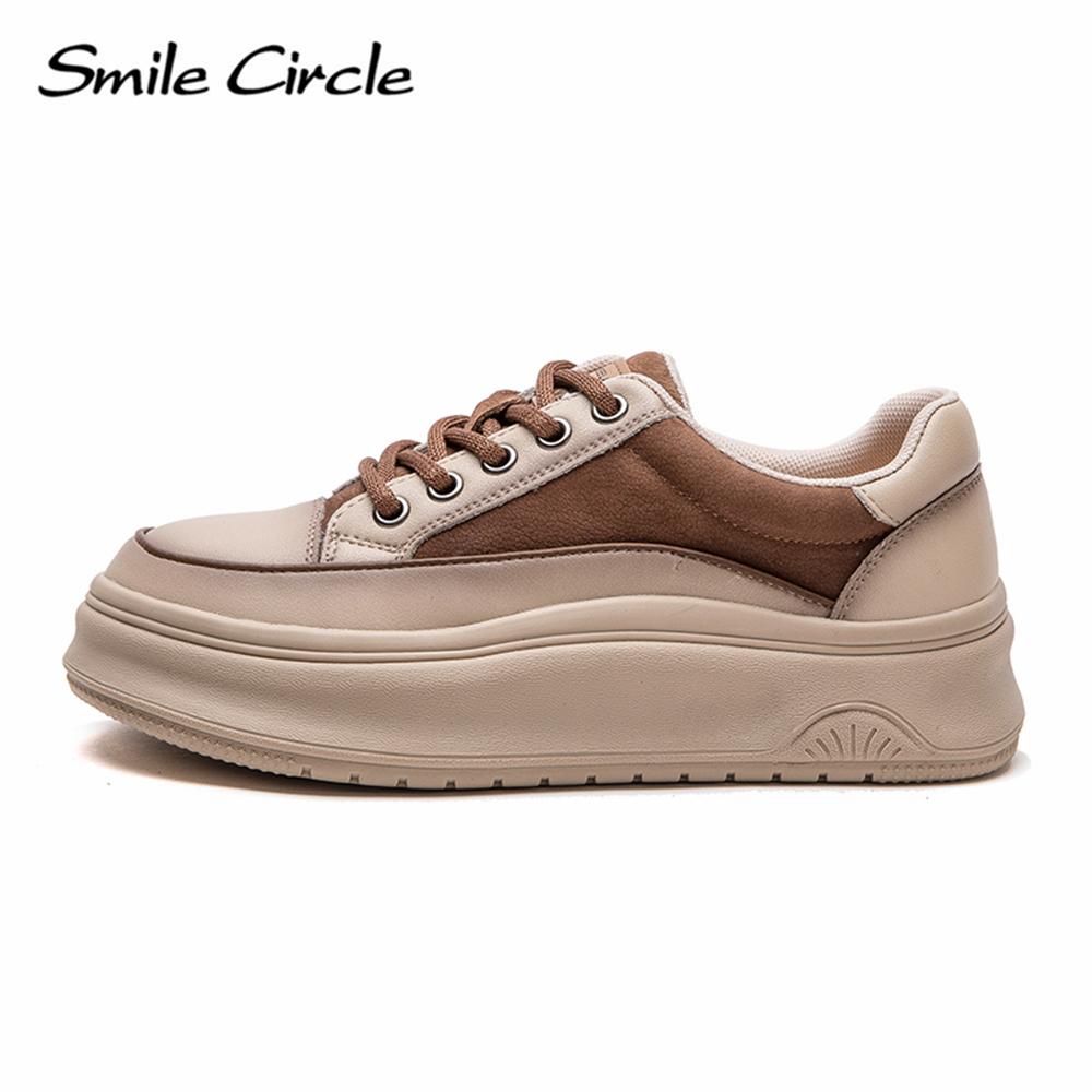 Echtes Leder Damen Freizeitschuhe Runder Kopf Höhe zunehmende dicke Sohle Schuhe Mode bequeme flache Schuhe