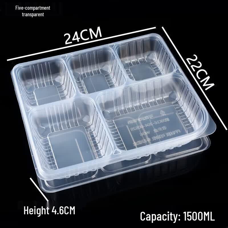 LAOXIANGHE 1500ml Disposable 5-Compartment Meal Prep Box