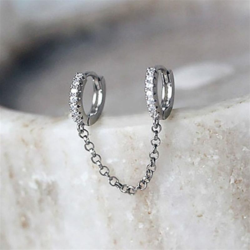 Two Holes Connecting Earrings Piercing Chain Hoop Earrings Huggie Wrap with Chain Dainty Earrings Jewelry for Women Girl