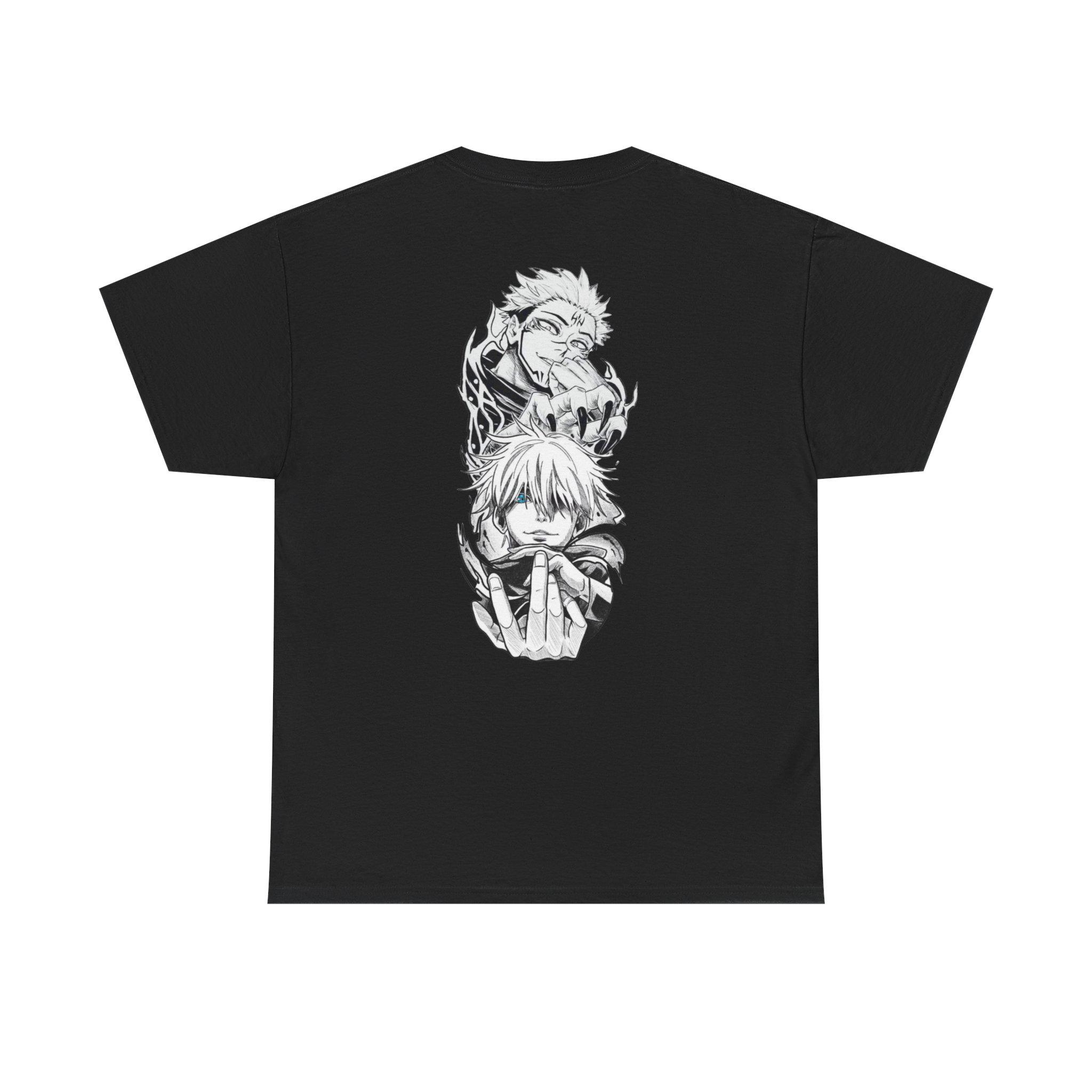 Gojo and Sukuna Black  White Anime Illustration TShirt Jujutsu Kaisen  2026 New Cotton Summer Tshirt for Unisex  and Women XL