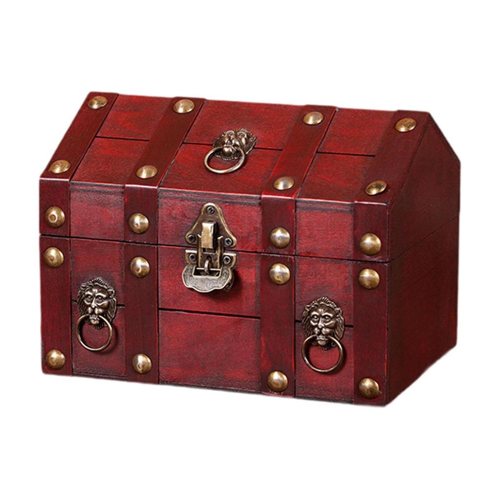 Box Solid Wood with Lock and Key Vintage Design Creative with Hinged Lid Jewelry