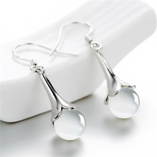 Лунный камень Опал Капля Серьги Цветочный лист Кисточка Ювелирные изделия для женщин