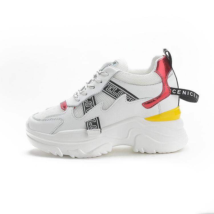 Fashion Brand Chunky Sneakers Women Flat Platform Genuine Leather Shoes Breathable Thick Sole 6cm Ladies Sneakers White Shoes