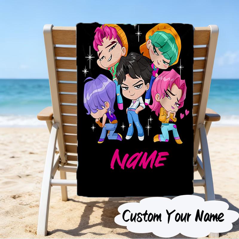Custom Name KPop Cartoon Microfiber Beach Towel Super Soft & Absorbent for Bath, Beach, Travel  Bath Time Accessory, Fan Gifts