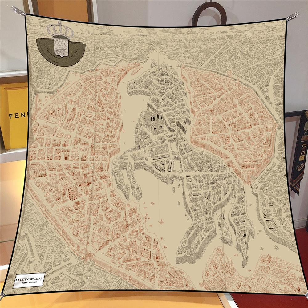 90Cm Twill Silk Scarf Shawl Luxury Checkered Horse Print Square Scarves Women Hijabs Bandana Foulard Head Neckerchief