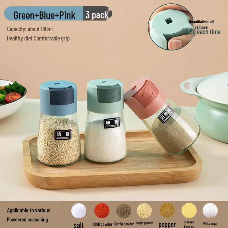 Press-Type Sealed Seasoning Jar: Moisture-Proof Salt and MSG Control Container for Kitchen.