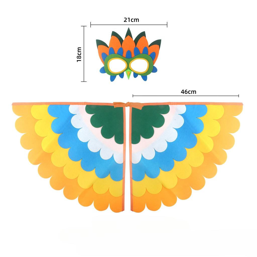 Phoenix Peacock Feather Wings Cape Mask Set for For Girl Boys Halloween Bird Show Party Performance Favor Costume