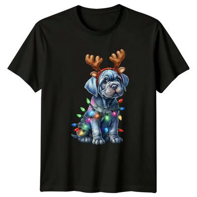 Puppy Dog Christmas Reindeer Lights Animals Unisexs TShirt Unisexs Graphic Tee