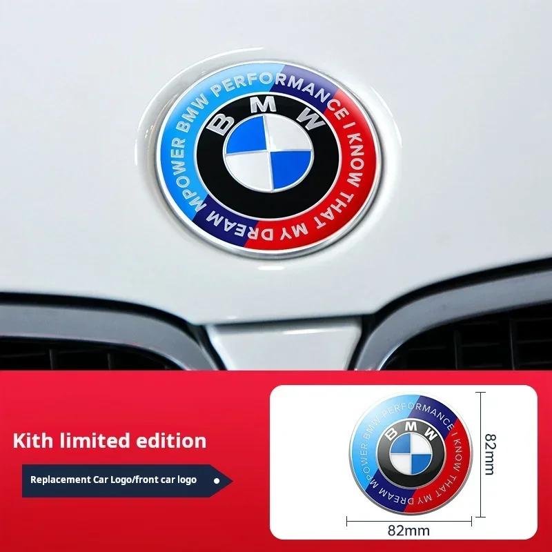 XZDXD1 For BMW Kith&BMW  Anniversary Logo Front Cover Badge 81mm + Rear Badge 72mm + Hubcap 56mm + Steering Wheel Sticker 46mm  Car Acc