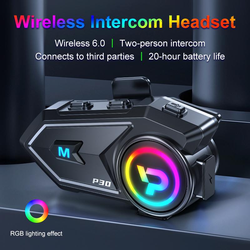 P30 Wireless JL6.0 Motorcycle Helmet Headset Music Interphone Cycling Bluetooth Headset Waterproof With Colourful RGB Lighting Wireless Headsets