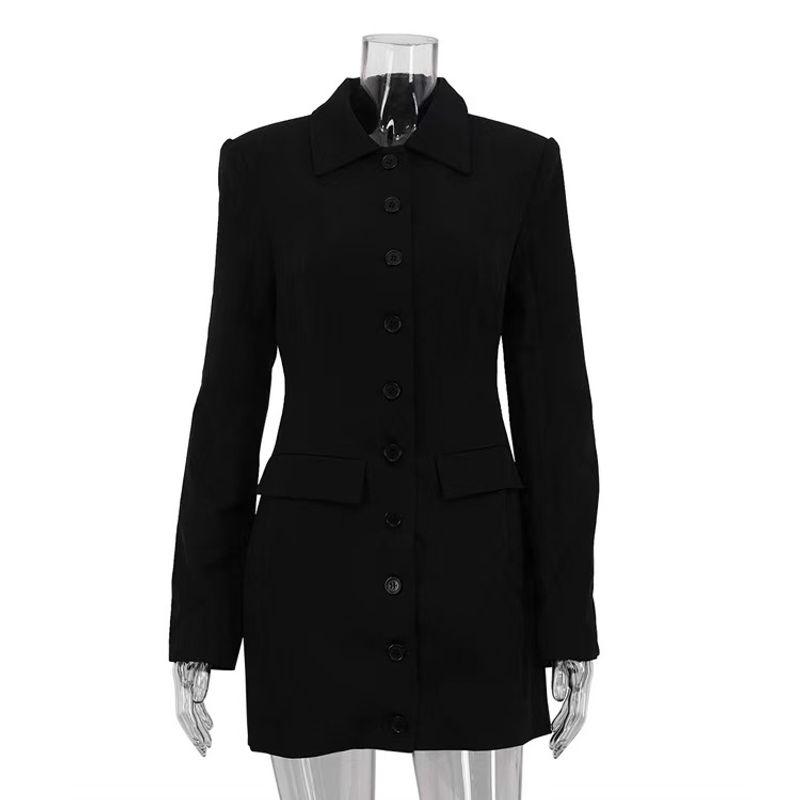 

Европейское и американское новое платье-кардиган с длинным рукавом и лацканами, облегающее короткое платье-футляр, платье одинарной варки Black S