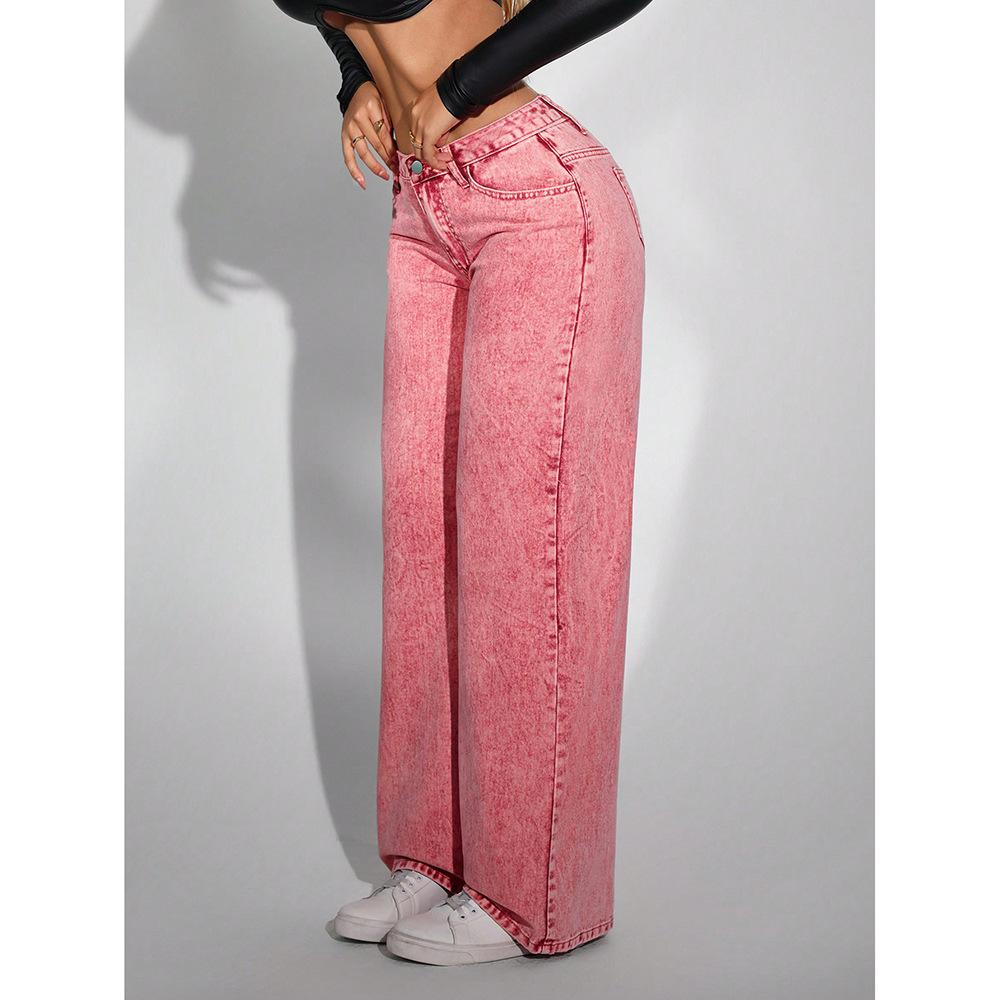 Džíny Dámské Džínové Široké Kalhoty Vintage Rovné Kalhoty Oprané s Efektem Opotřebení Kapsy Vysoký Pas Streetwear Délka až na zem