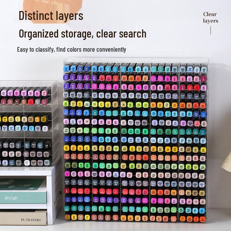 Large Acrylic Marker Storage Rack - Transparent, Oblique Design for Desktop Organization