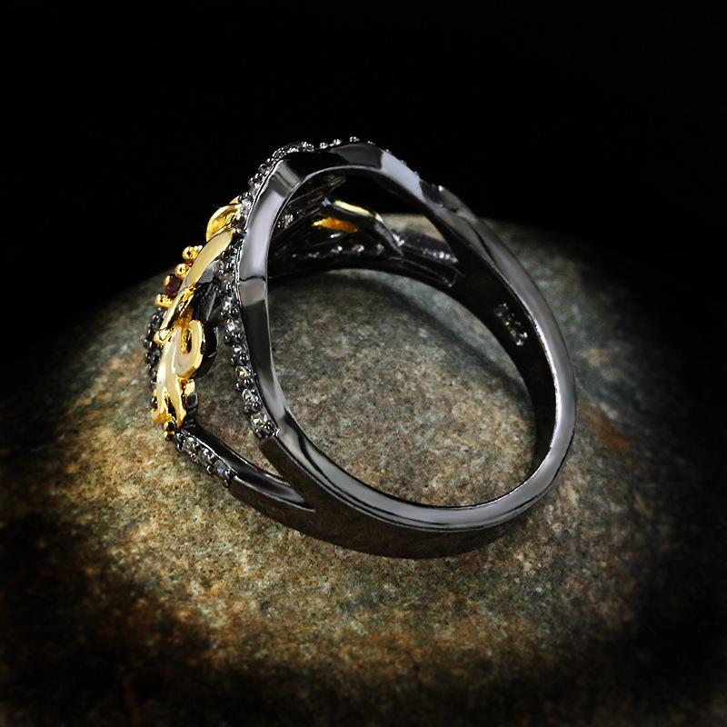 Inel Zircon Palat Bicolor Aur Negru Retro Floral Bijuterii Femei