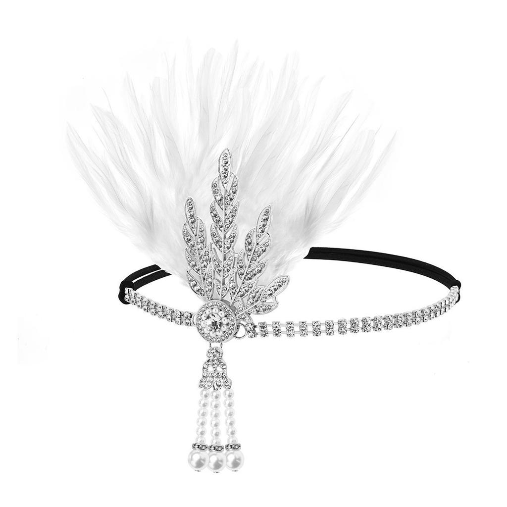 1920s Elegant Rhinestone Leaf Feathered Hairband For Wedding Party and Formal Event Comfortable Elastic Band Headwear