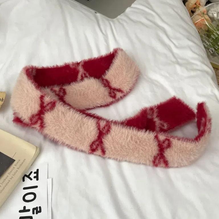 

Warmer Y2k Double-sided Scarf Slender Color Blocked Neck Cover Bow Knitted Neckerchief Winter Style2