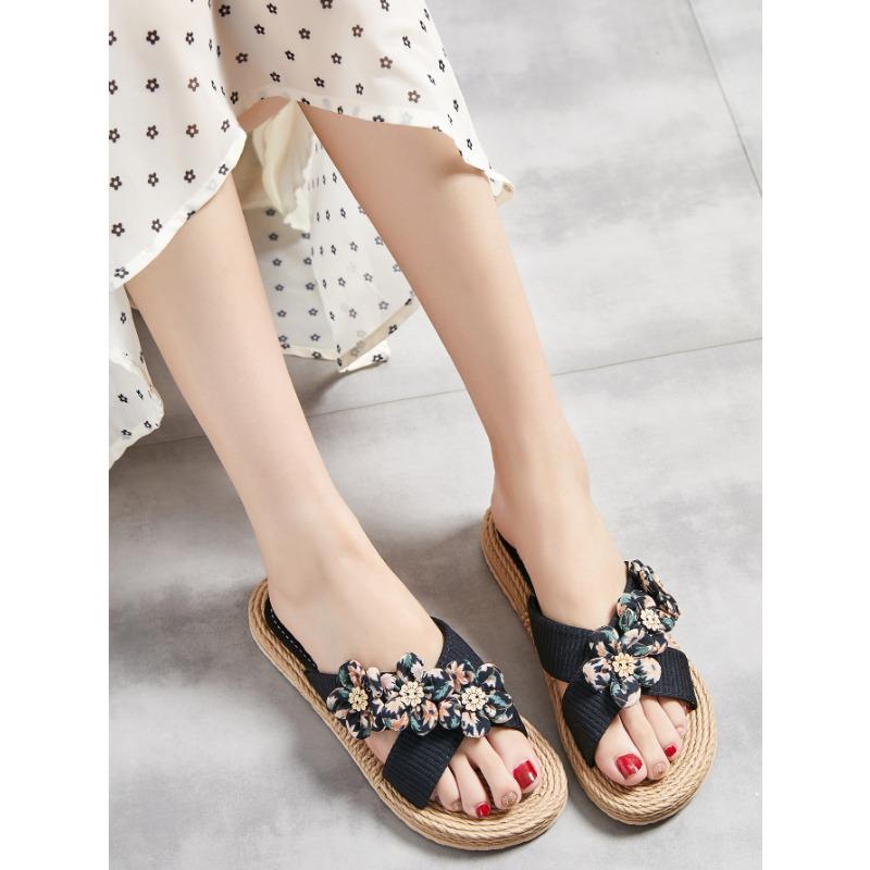 New Summer Hemp Rope Sole Solid Color Slippers