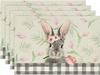 Happy Easter Placemats Set of 4 Bunny Tulip Pink Floral Heat Resistant Washable Farmhouse Place Mats for Dining Table Kitchen