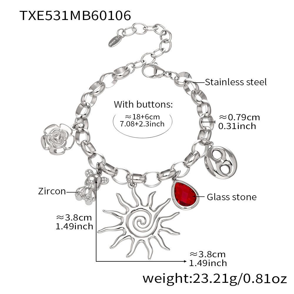 Zirconia DIY Multi-Pendant Necklace & Bracelet Set – Spiral Sun & Little Bear Design, Stainless Steel