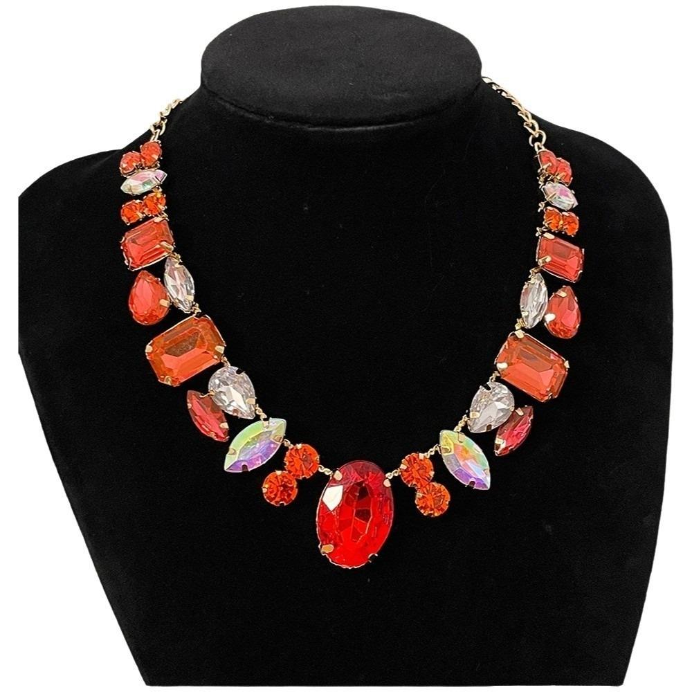 Decoration Vintage Chunky Necklace Charm Exaggerated Necklace Rhinestone Necklace  Gifts
