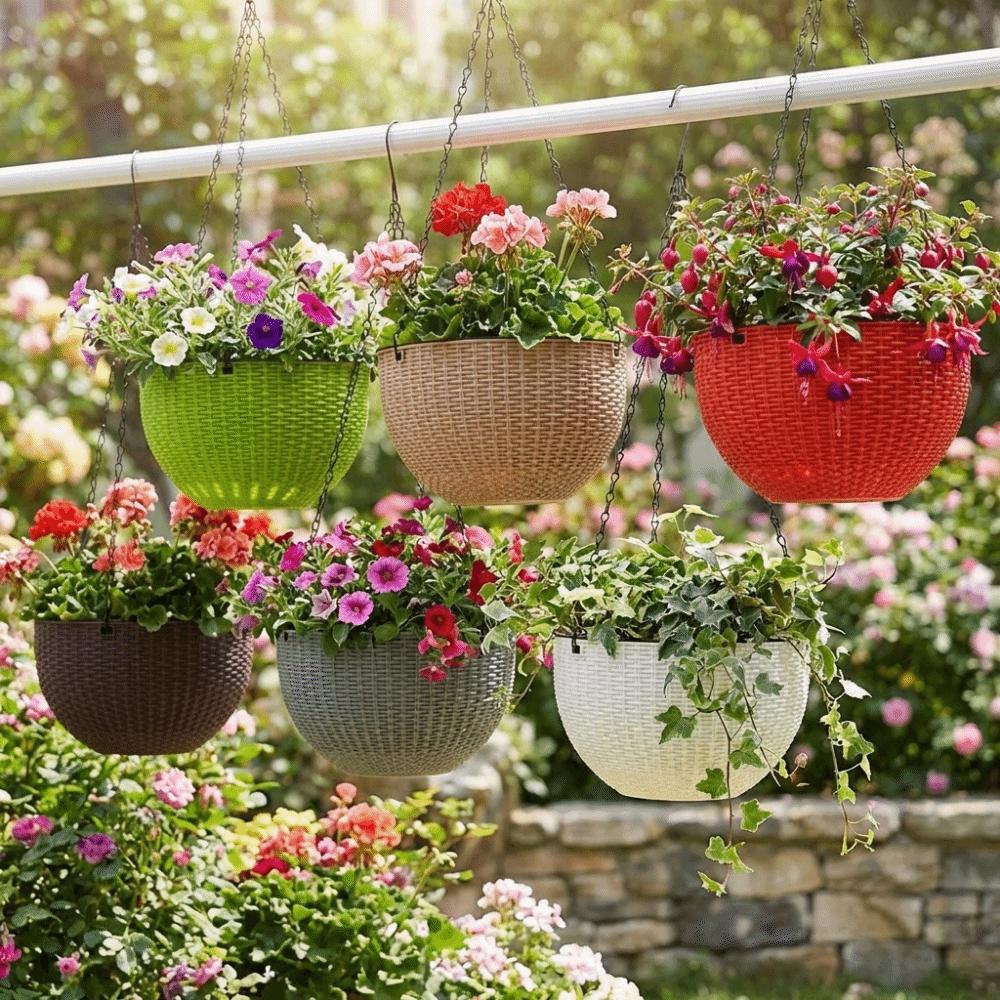 Plastic Imitation Rattan Hanging Pot European Style Macrame Plant Hanger  Garden