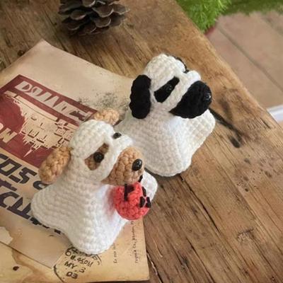1/2 Piezas Halloween Crochet Fantasma Perro Muñeco Mini Hecho a Mano Tejido Calabaza Fantasma Cachorro Muñeco Decoración Adorno Animal Escritorio Hogar Oficina