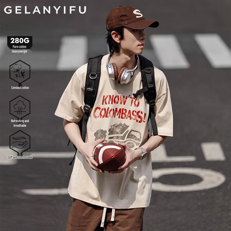 GELANYIFU Men s Japanese Retro Loose Fit Cotton T-Shirt XL