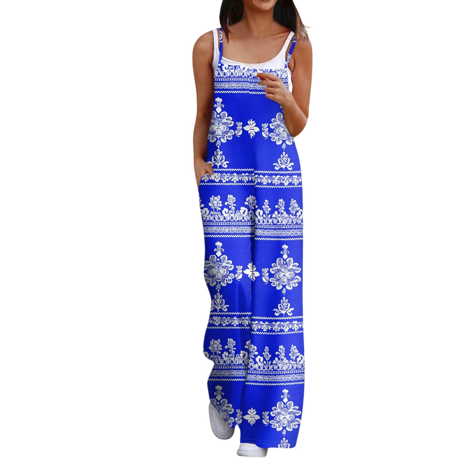 

Широкий комбинезон для женщин, повседневный свободный комбинезон без рукавов с принтом и пуговицами, длинные брюки, комбинезон с карманами XL