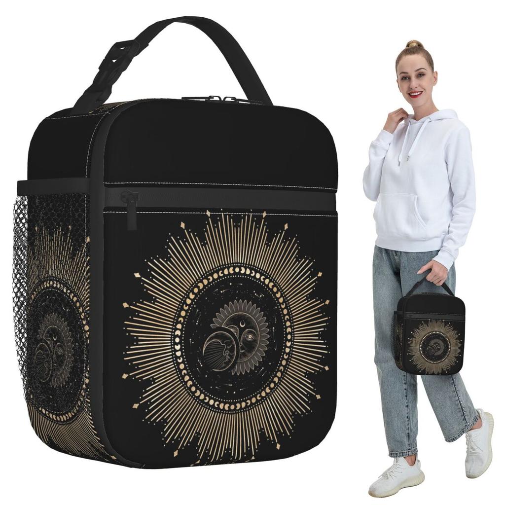Boho Golden Crescent Moon And Sun Witch Insulated Lunch Bag for Kids School Cooler Thermal Food Box Tote Lunch Boxes Container