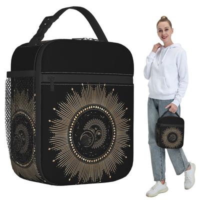 Boho Golden Crescent Moon And Sun Witch Insulated Lunch Bag for Kids School Cooler Thermal Food Box Tote Lunch Boxes Container