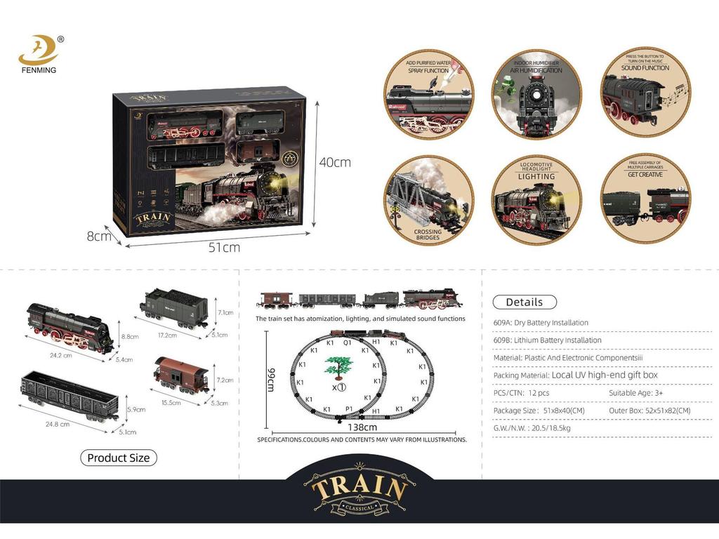 Retro Zestaw Torów Kolei Parowej - Elektryczna Zabawka dla Dzieci