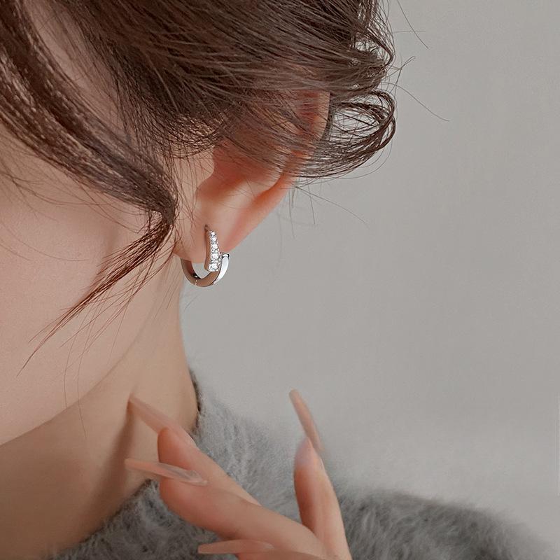 REETI 925 Silver Geometry hoop Earrings Temperament Simple Inlaid for Women Wedding Jewelry Accessories