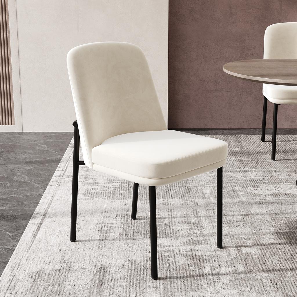 Dining Chairs Set of 2, with Thickened Seat Cushions and Metal Legs, Suitable for Dining Room, Living Room and Cafes, Black Frame, Velvet, Beige