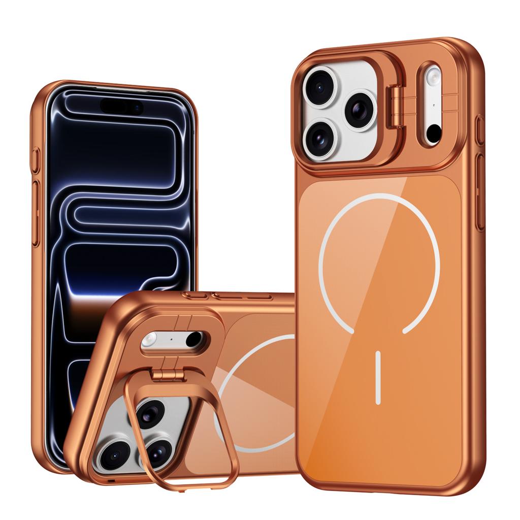 Luxury For Magsafe Magnetic Lens Protect Camera Stand Phone Case for iPhone 17 16 15 14 13 Pro Max Shockproof Glass Back Cover