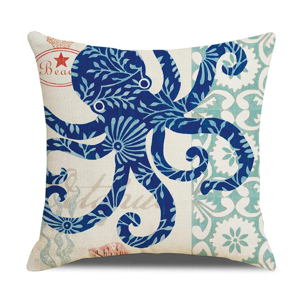 Retro Mediterranean Ocean Digital Print Linen Pillow Reading Cushion Home Furnishings
