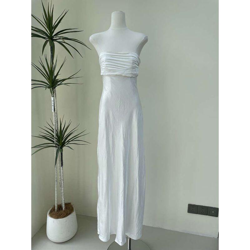 Summer New Foreign Trade Original Garment Light Color Series Natural Sense French style off-Shoulder Tube Top Long dress Temperament Slim White Dress