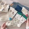 Spring and Summer Cute Girls' Mid-calf Socks, Sweat-absorbing and Breathable, Animal Pattern Cotton Socks, Simple and Versatile Socks