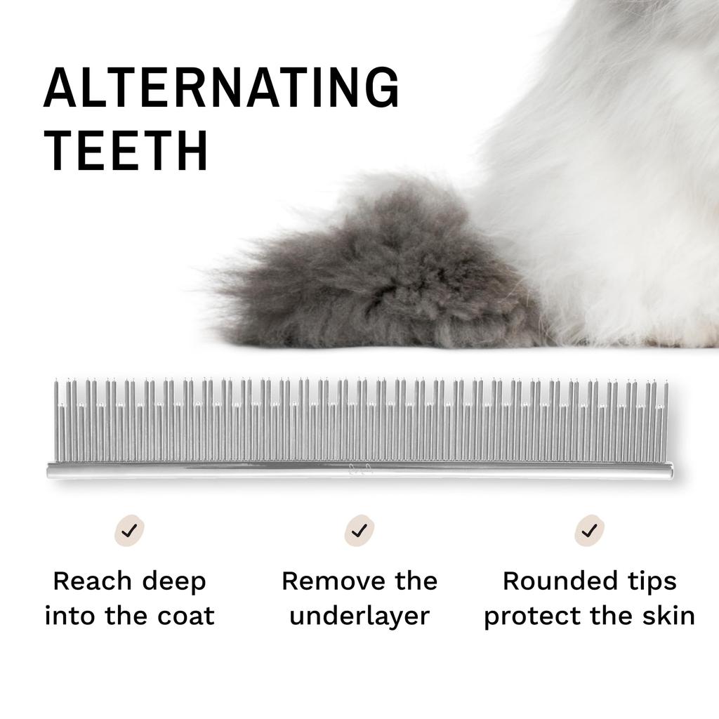 Eye Envy ProGlide Cat Comb for Long Haired Cats Comb Removes Undercoat and Excess Hair Removes Tangles and Knots Prevents Mat Fur Dual Tooth Comb
