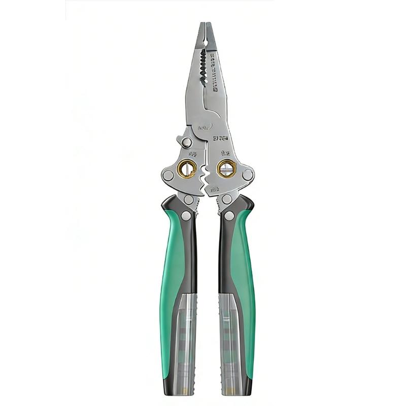 Collapsible Wire Stripping Pliers Multifunction Electrician Tool with Crimping Cutting and Wrench Features Foldable