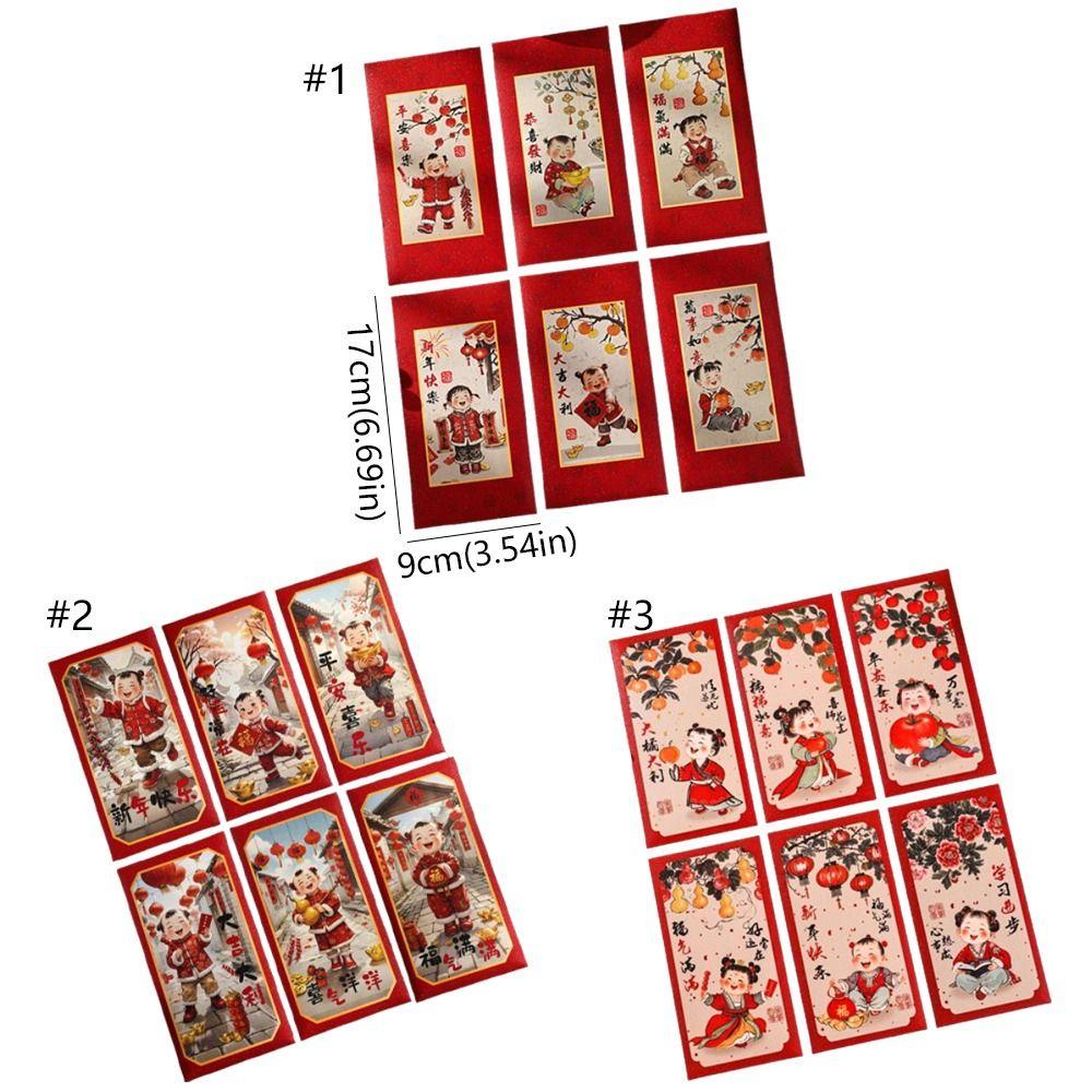 6pcs Traditional New Year Red Envelopes Cartoon Gifts Packing Bags  Wedding Birthday