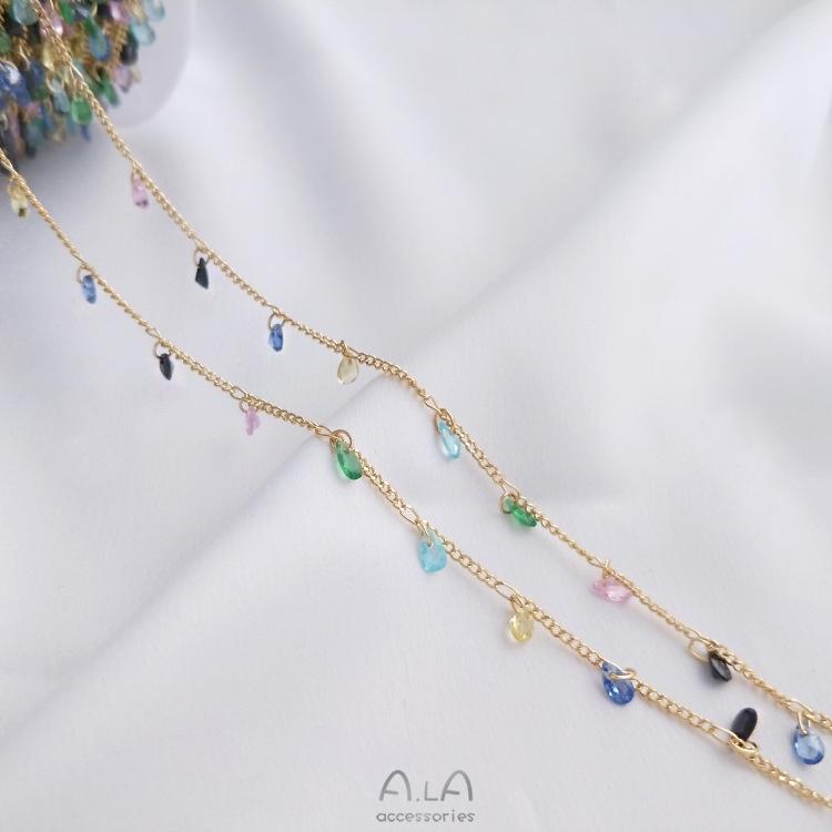 14K Gold-Filled Teardrop Zircon Chain for DIY Bracelets & Necklaces