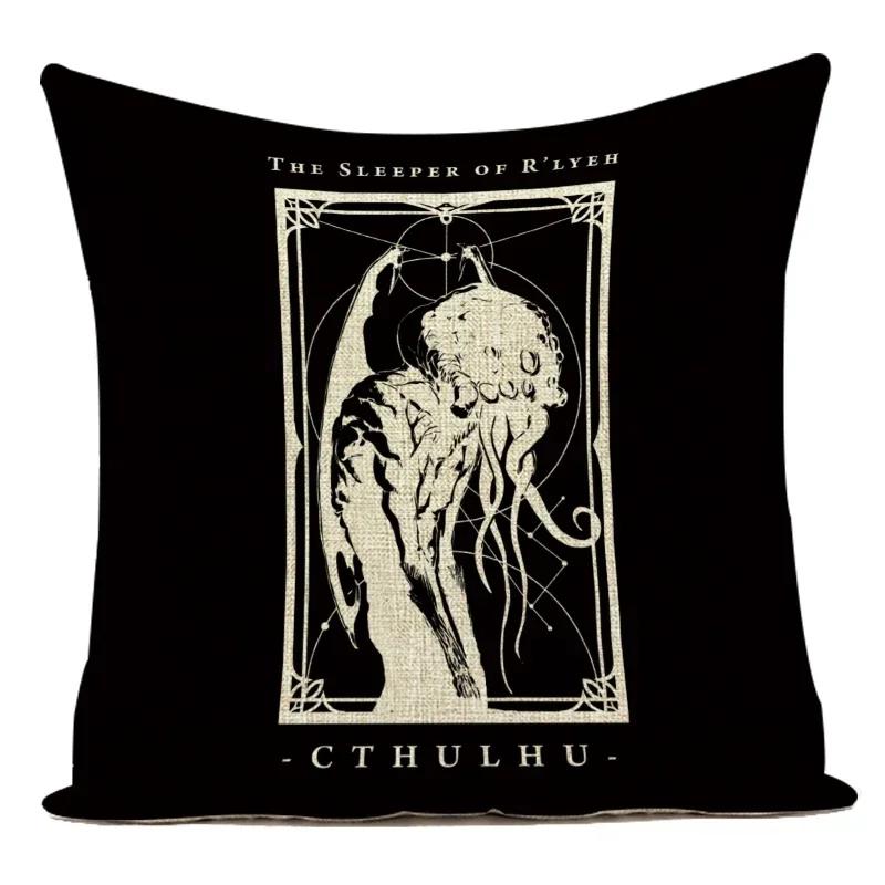 Horror Tarot Cushions Cover Bone Stand Decorative Cushioncovers Print Linen Pillows Black And White Portrait Pillows Cases Cojin