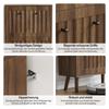 60 Cm High, Walnut-Colored Shoe Cabinet, Vertically Grooved Surface, Mid-Century Style, Suitable for Hallways, Passageways and Entrances.