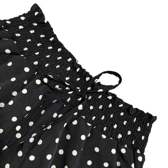 Frühling/Sommer Bohème Weite Hosen mit elastischem Bund und Polka-Dot-Print Lange Rockhosen für Damen