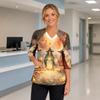 Women's Halloween Costume Top V-Neck Pockets Side Slit Three-Quarter Sleeves