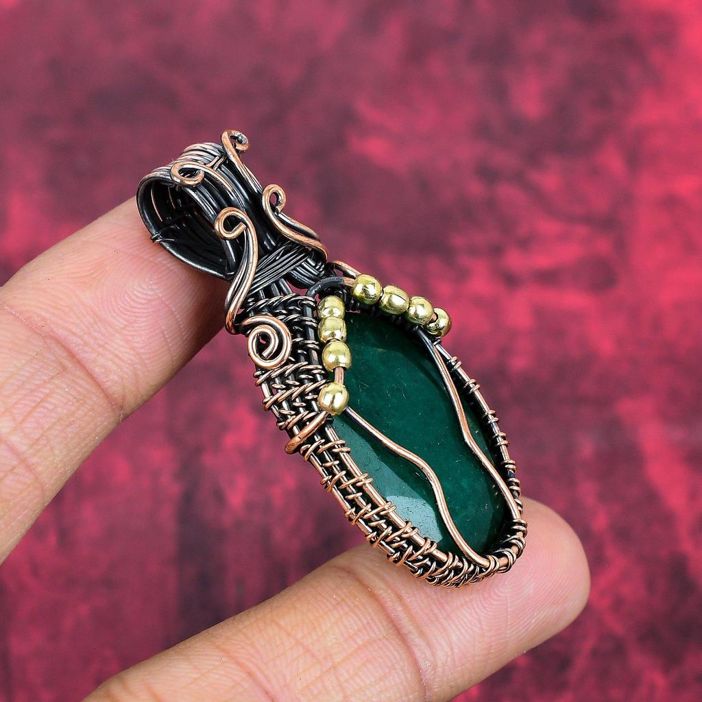 Faceted Zambian Emerald Pendant Copper Wire Wrapped Gemstone Pendant Handmade Pendant Antique Copper Jewelry Gifts for Her Wire Wrap Jewelry