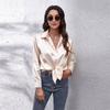 Frühling Blusen Vintage Frauen Elegante Top 2022 Satin Bluse Tops Casual Drehen Unten Kragen Langarm Band Bogen Lose Bluse
