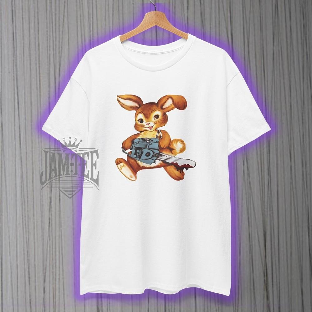 Chainsaw Bunny Funny Freaky White  T-shirt