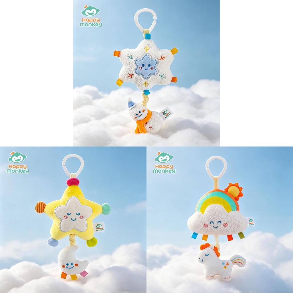 Baby Stars Clouds Sun Car Hanging Toy Music Box Rattle For Newborn Visual And Hearing Development