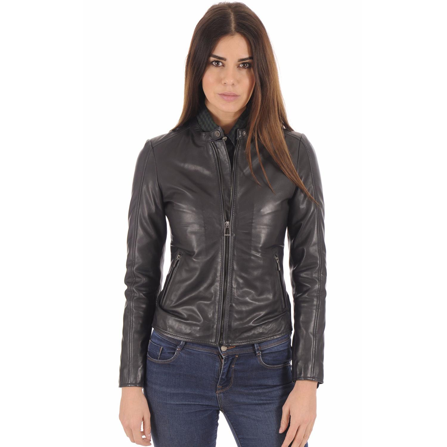 

SKINOUTFIT Women s 100% Real Leather Jacket Soft Lambskin Black Moto Biker Stylish Jacket L чорний